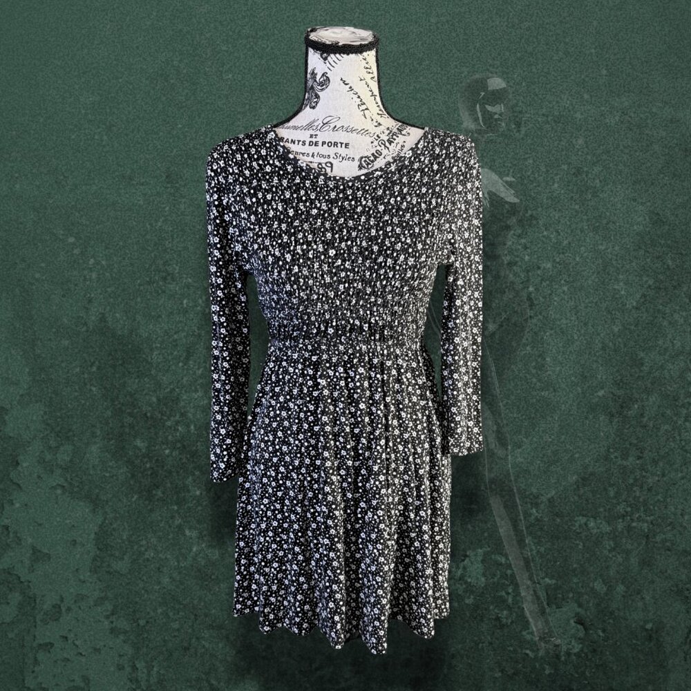 Alya Cottagecore Romantic Floral Smocked Fit & Flare Mini Dress, Size M